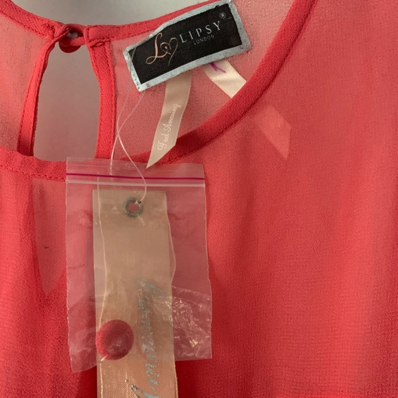 NWT Lipsy London Coral Color Chiffon Dress - Picture 5 of 8